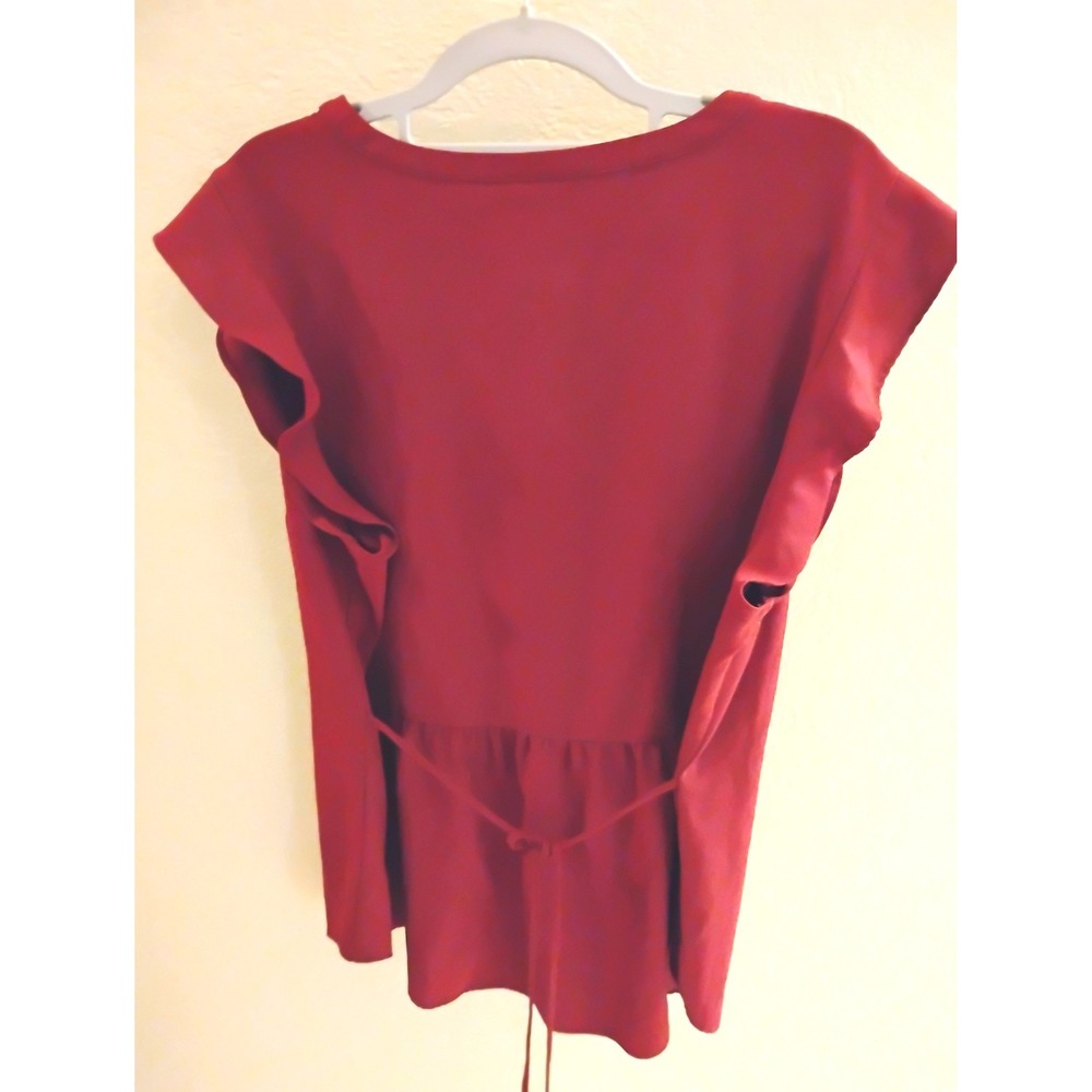 💖ModCloth Boho Burgundy Peasant V-Neck Flutter Sleeve Top fairy core preppy - Picture 2 of 6